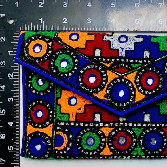 Handmade Multicolor Cross Bag, Ethnic Tribal Bag With Thread Work and Mirrors - Picture 7 of 8